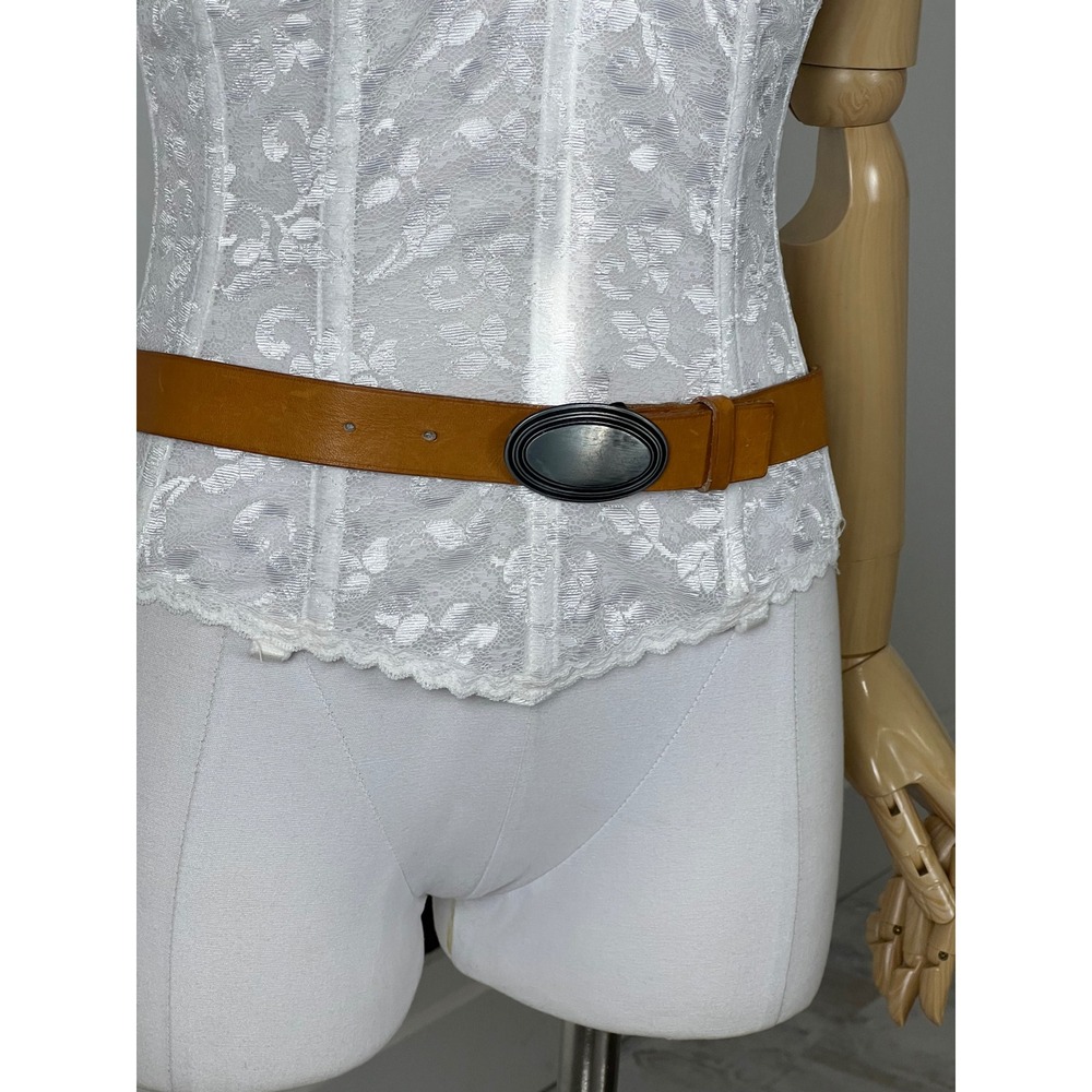 Vintage 80s Calvin Klein Leather Belt: Skinny Brown Belt with Silver Buckle